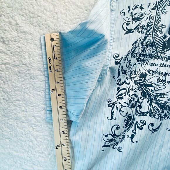 Montage Collection Men's Shirt Blue Gray Stripe Short Sleeve Pocket Large - Picture 7 of 8